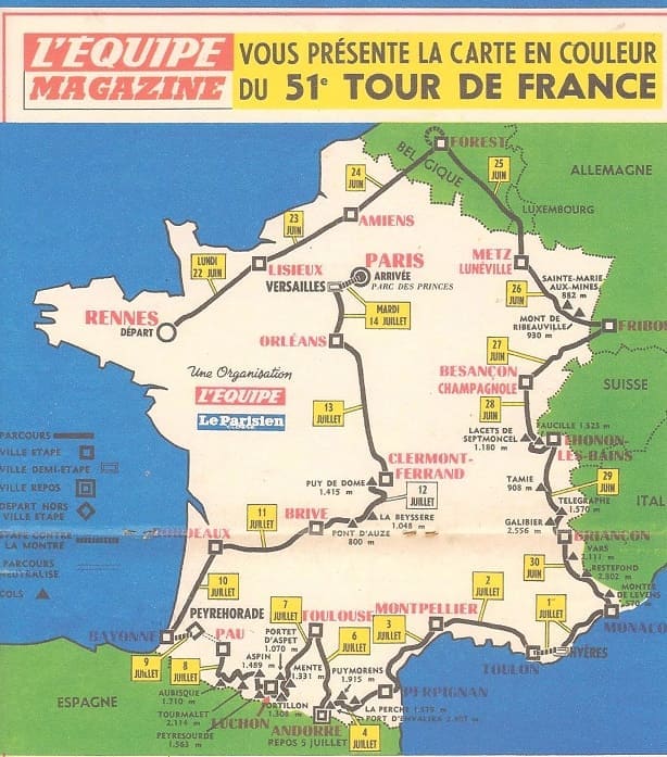 Parcours de l'édition du Tour de France 1964